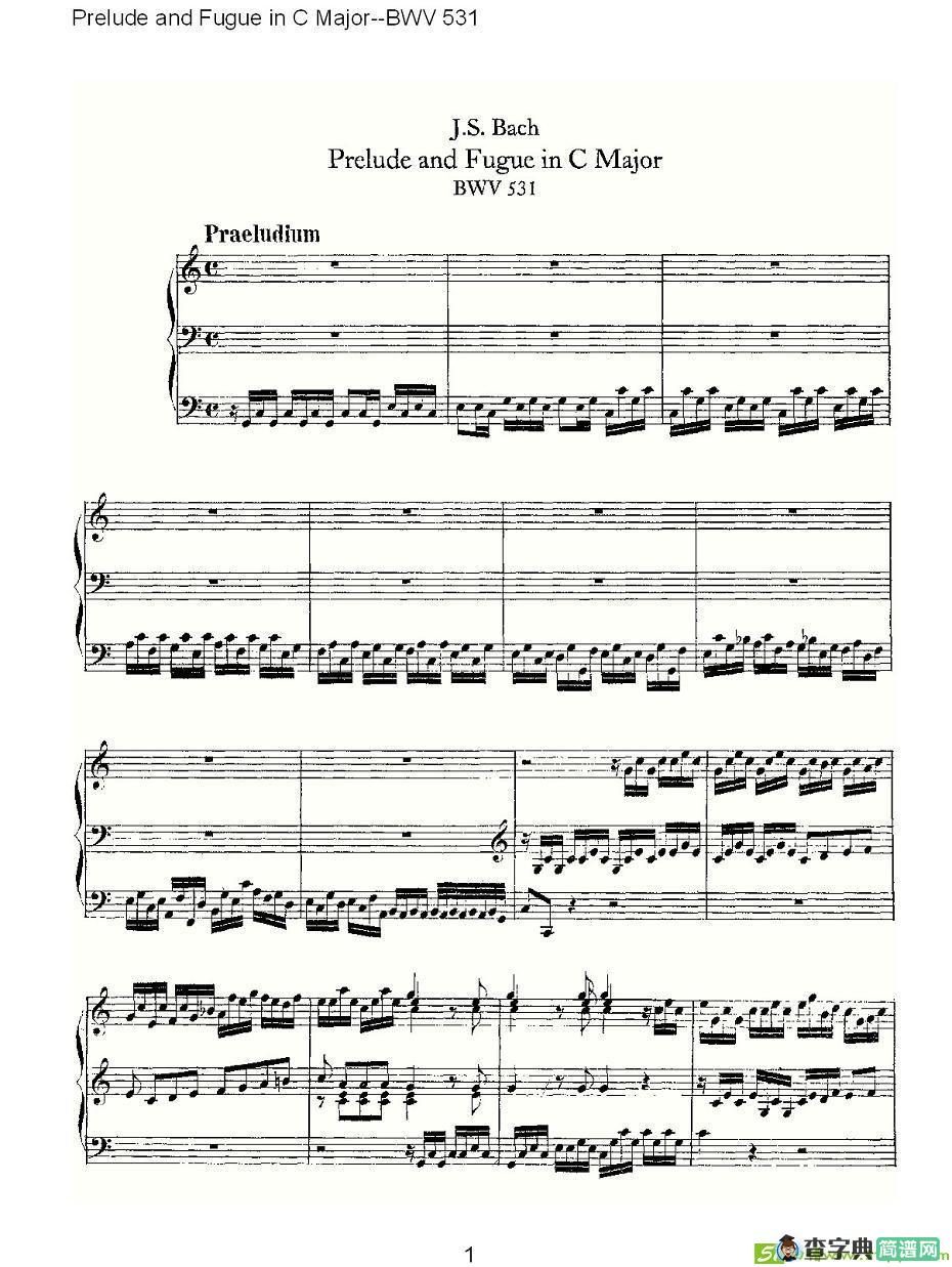 Prelude and Fugue in C Major--BWV 531 简谱(ohann作曲)