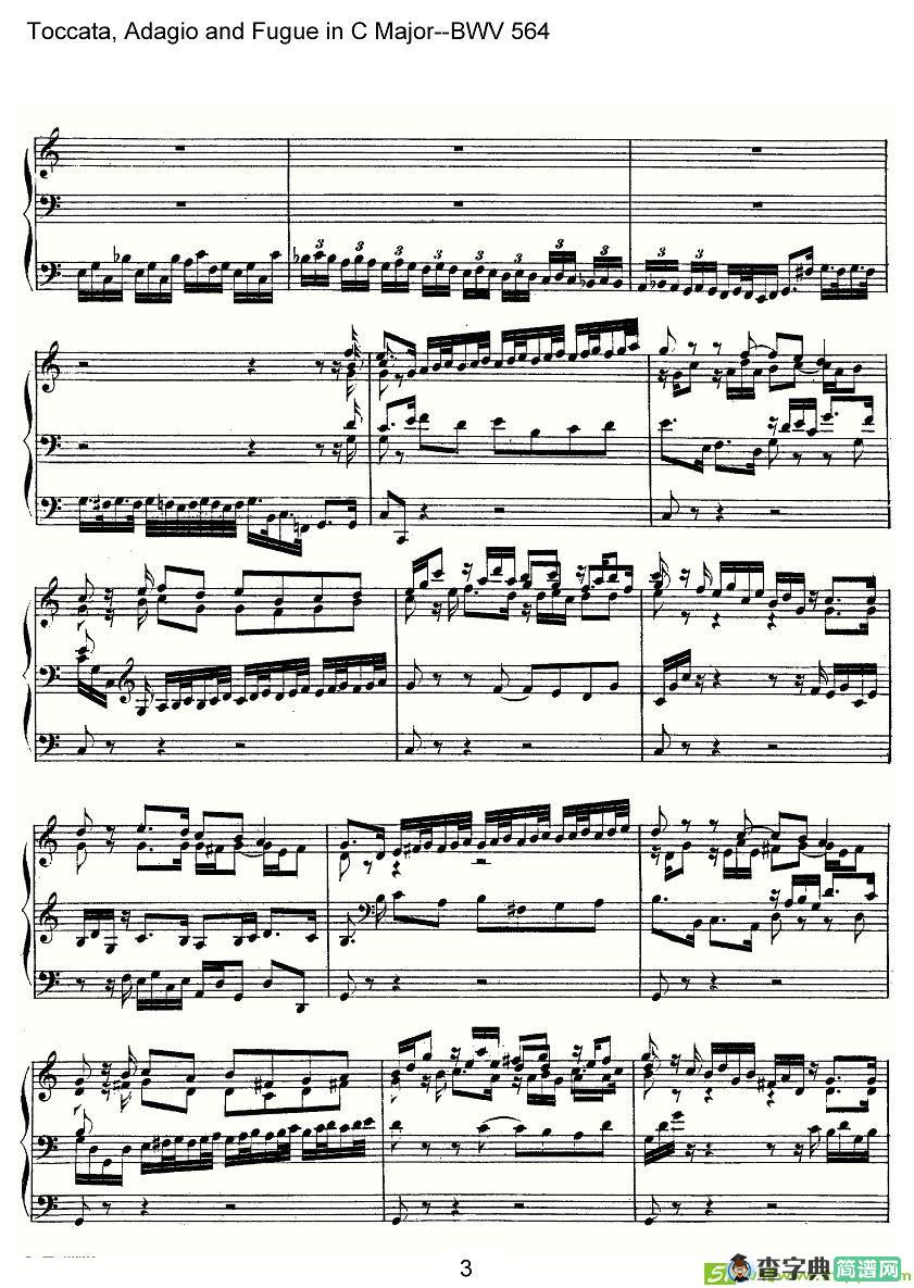 Toccata, Adagio and Fugue in C Major--BWV 564简谱