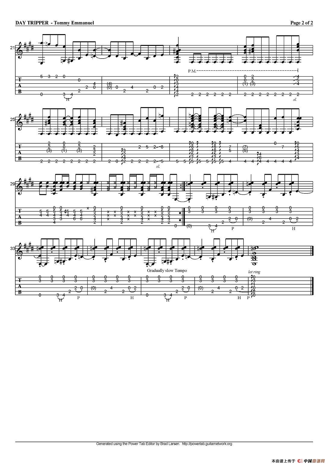 tommy emmanuel：day tripper（指弹吉他）吉他谱