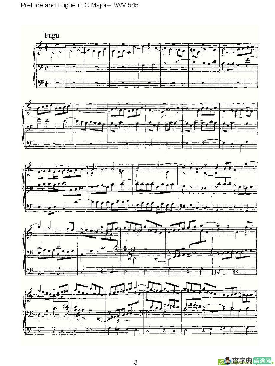 Prelude and Fugue in C Major--BWV 545 简谱