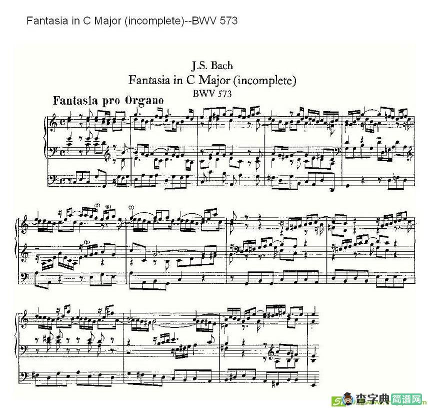 Fantasia in C Major (incomplete)--BWV 573 简谱(ohann作曲)