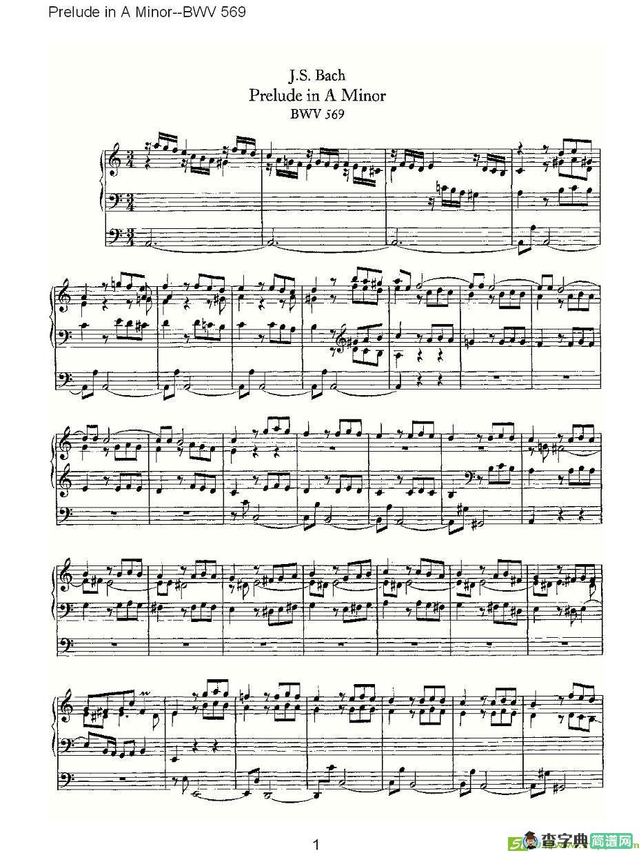Prelude in A Minor--BWV 569 简谱(ohann作曲)