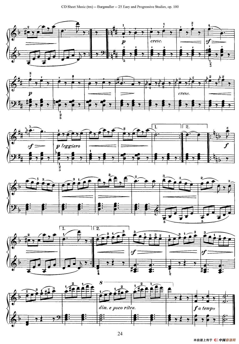 布尔格缪勒-25首钢琴进阶练习曲 Op.100（20、塔兰台拉舞曲）钢琴谱