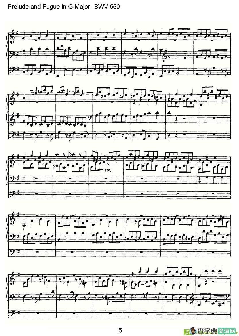 Prelude and Fugue in G Major--BWV 550简谱