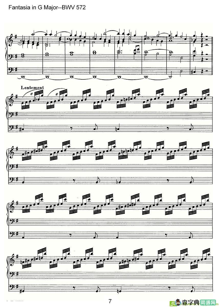 Fantasia in G Major--BWV 572简谱