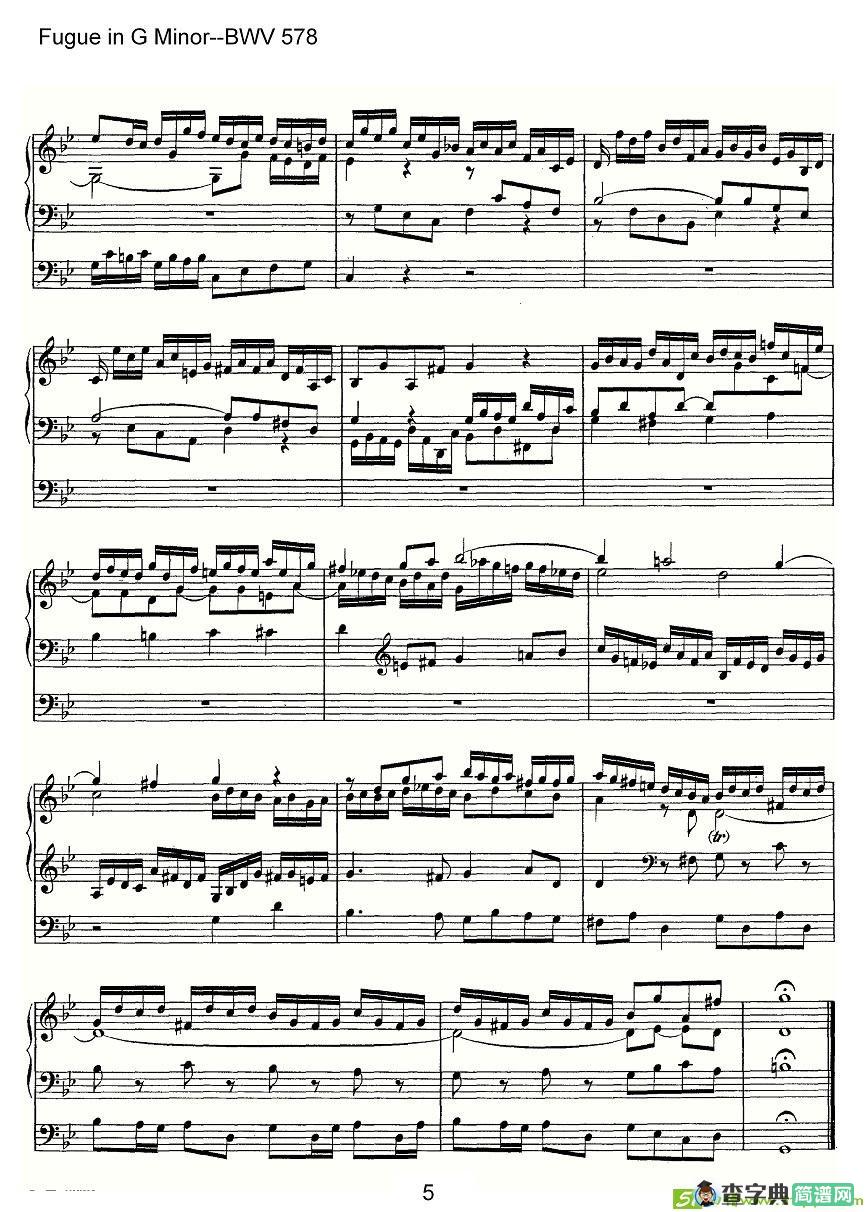 Fugue in G Minor--BWV 578简谱