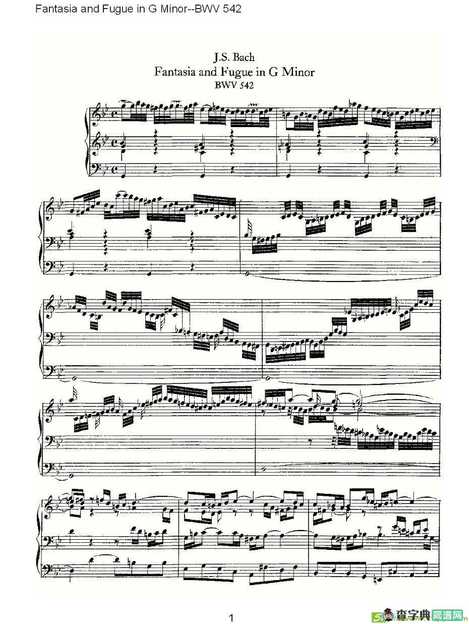 Fantasia and Fugue in G Minor--BWV 542 简谱(ohann作曲)