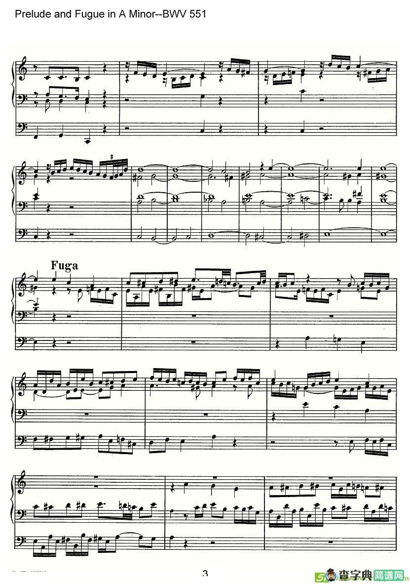 Prelude and Fugue in A Minor--BWV 551简谱