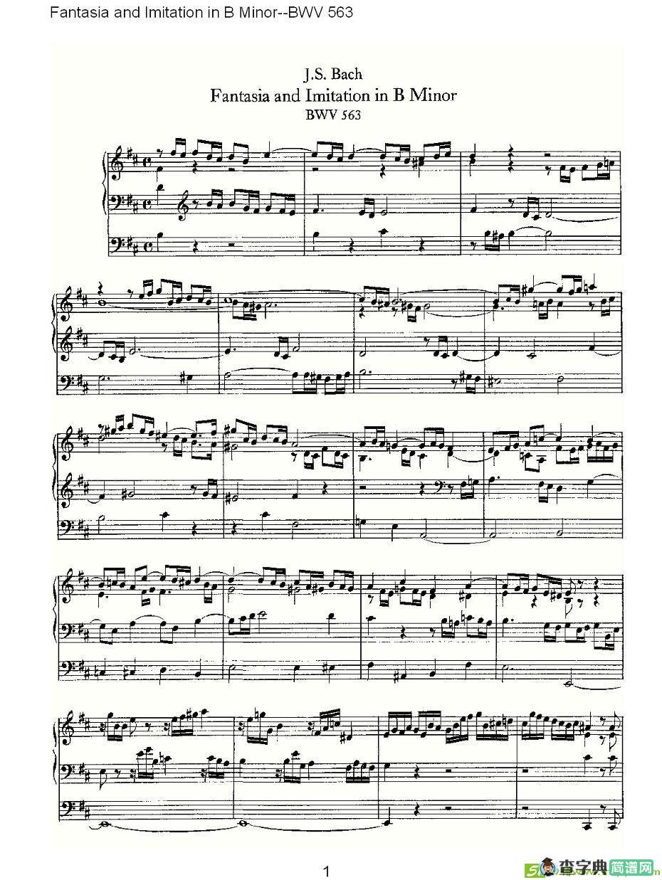Fantasia and Imitation in B Minor--BWV 563 简谱(ohann作曲)