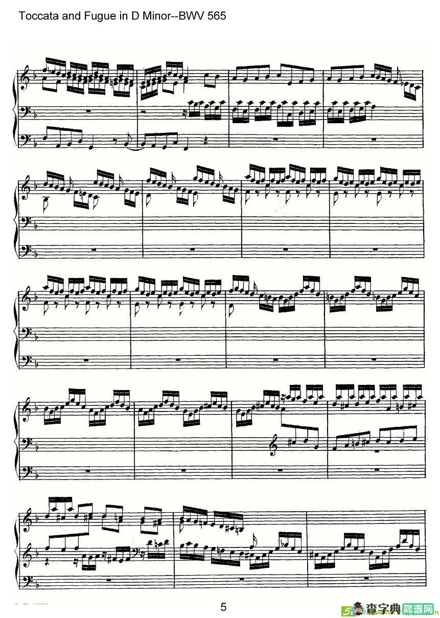 Toccata and Fugue in D Minor--BWV 565简谱