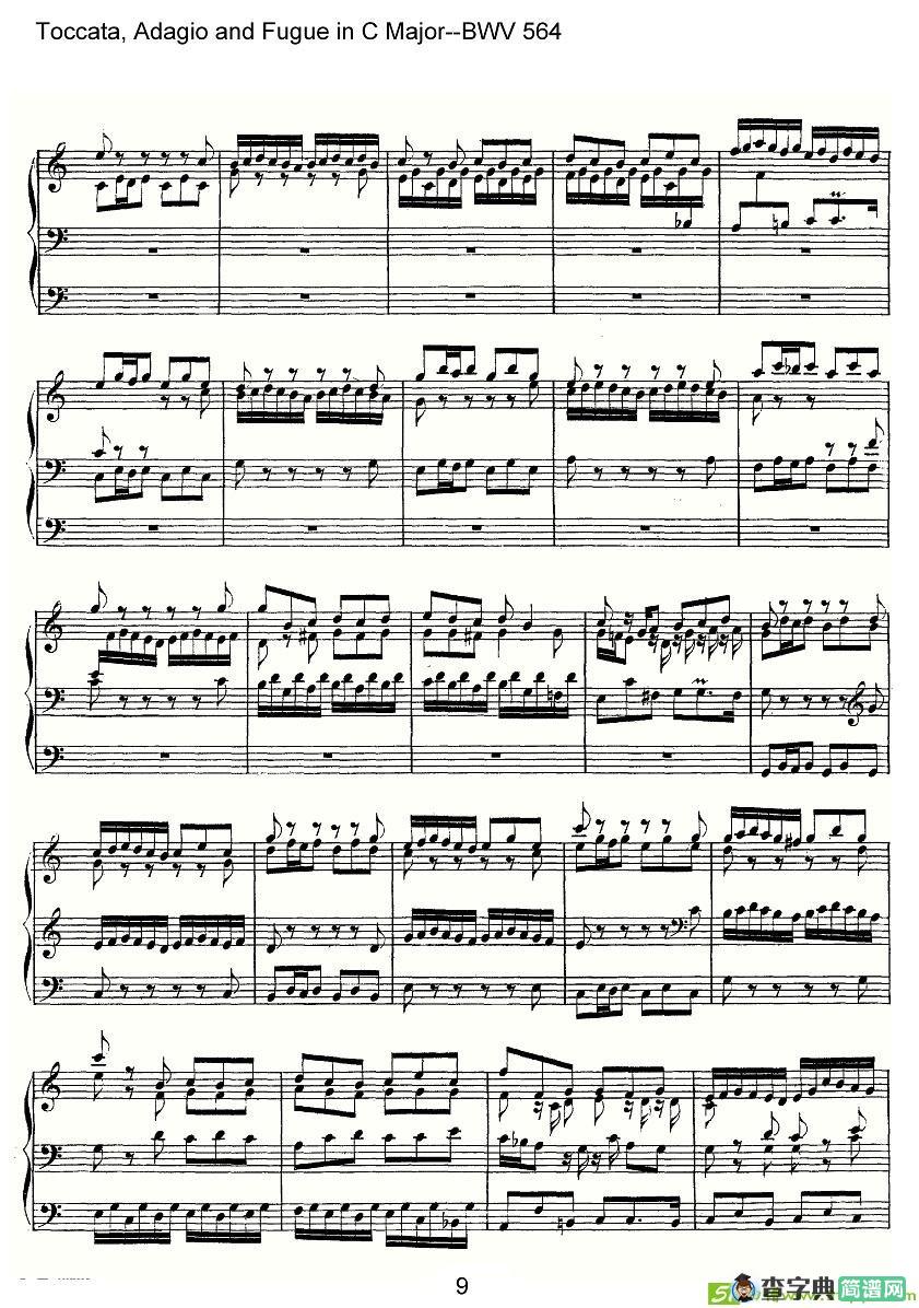 Toccata, Adagio and Fugue in C Major--BWV 564简谱