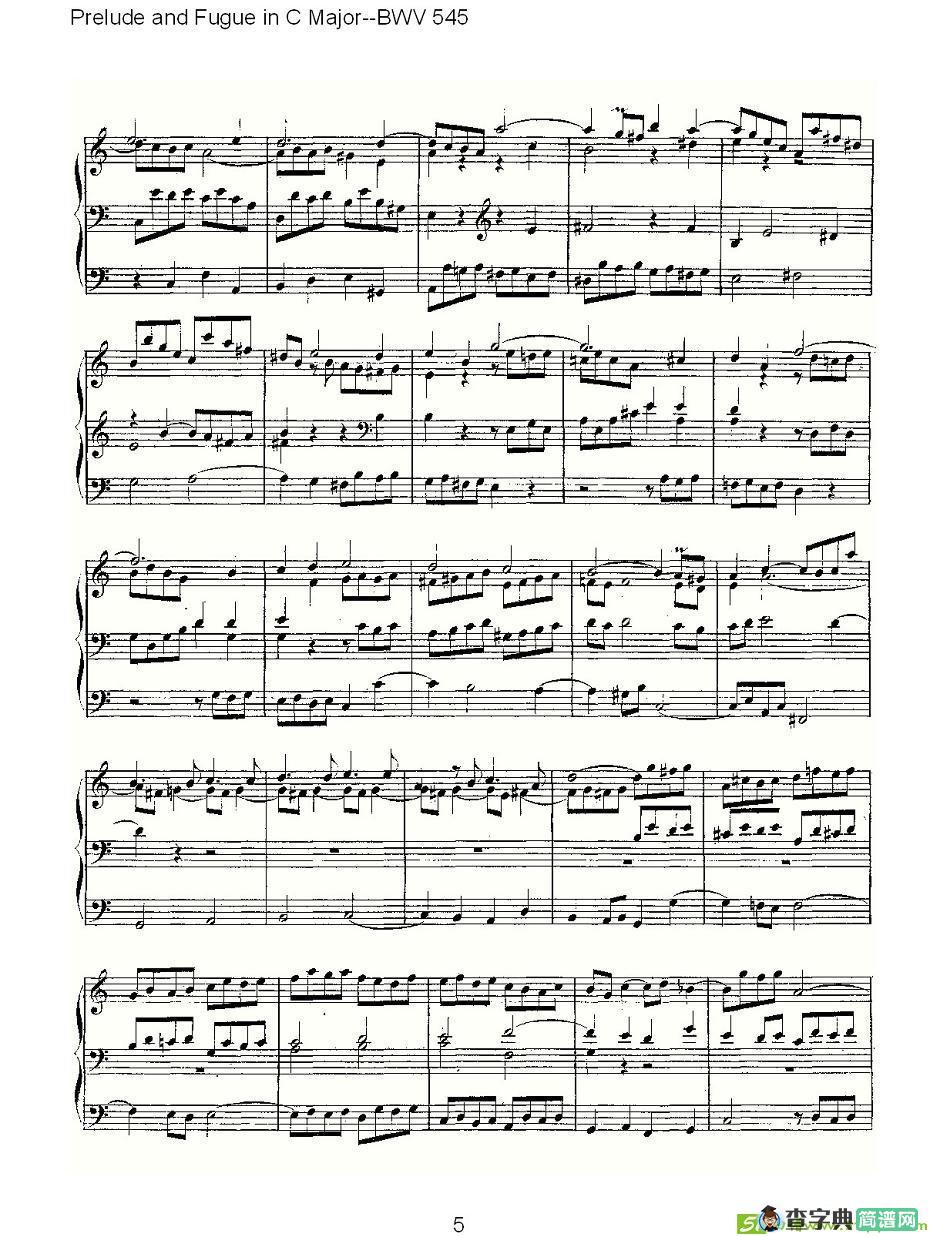 Prelude and Fugue in C Major--BWV 545 简谱
