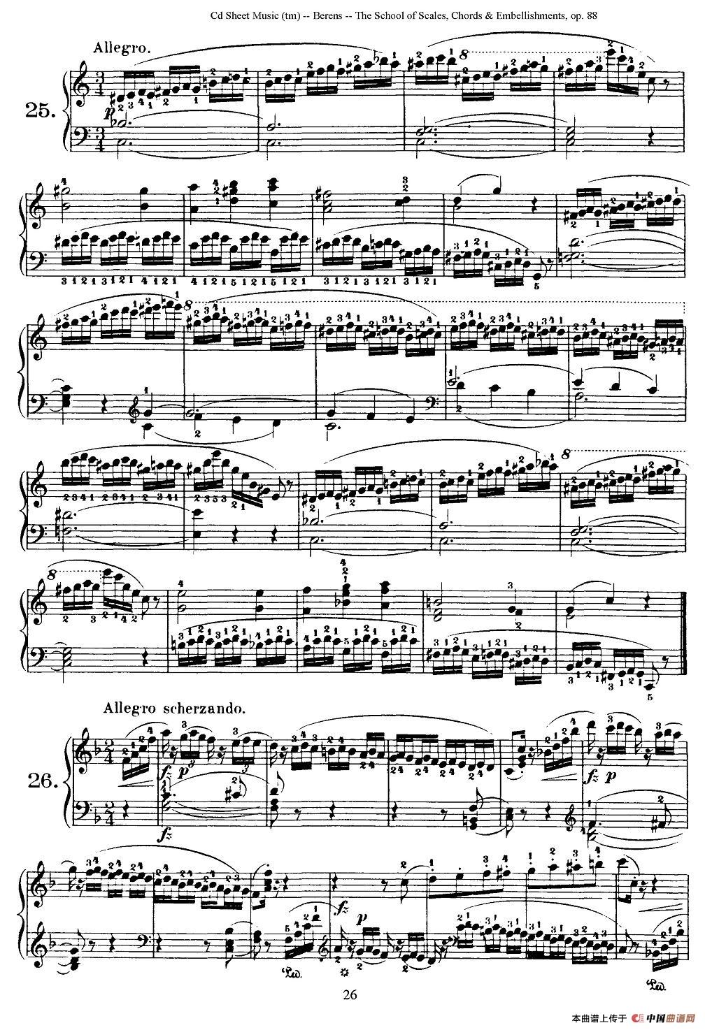 贝伦斯28首钢琴（和弦及装饰音）练习曲（25—28）钢琴谱