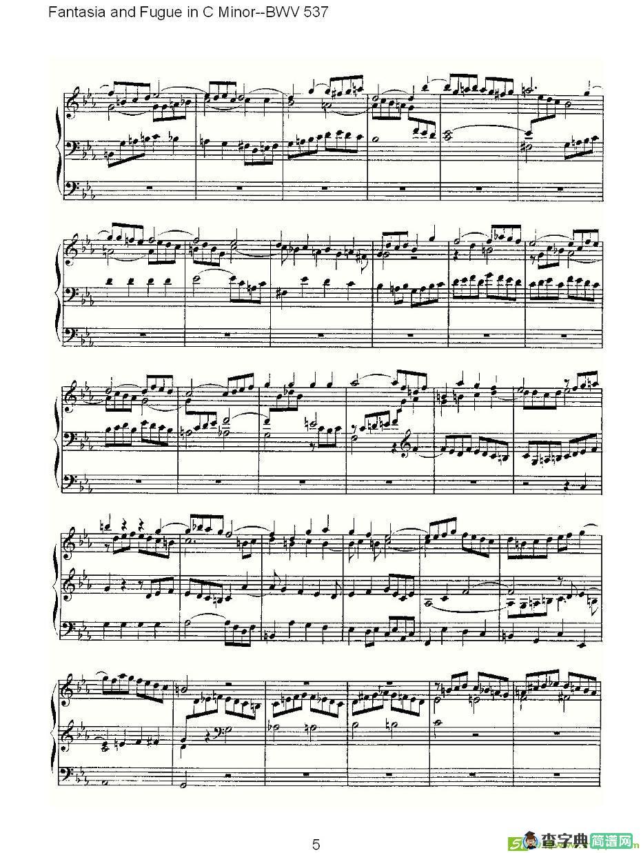 Fantasia and Fugue in C Minor--BWV 537 简谱(ohann作曲)