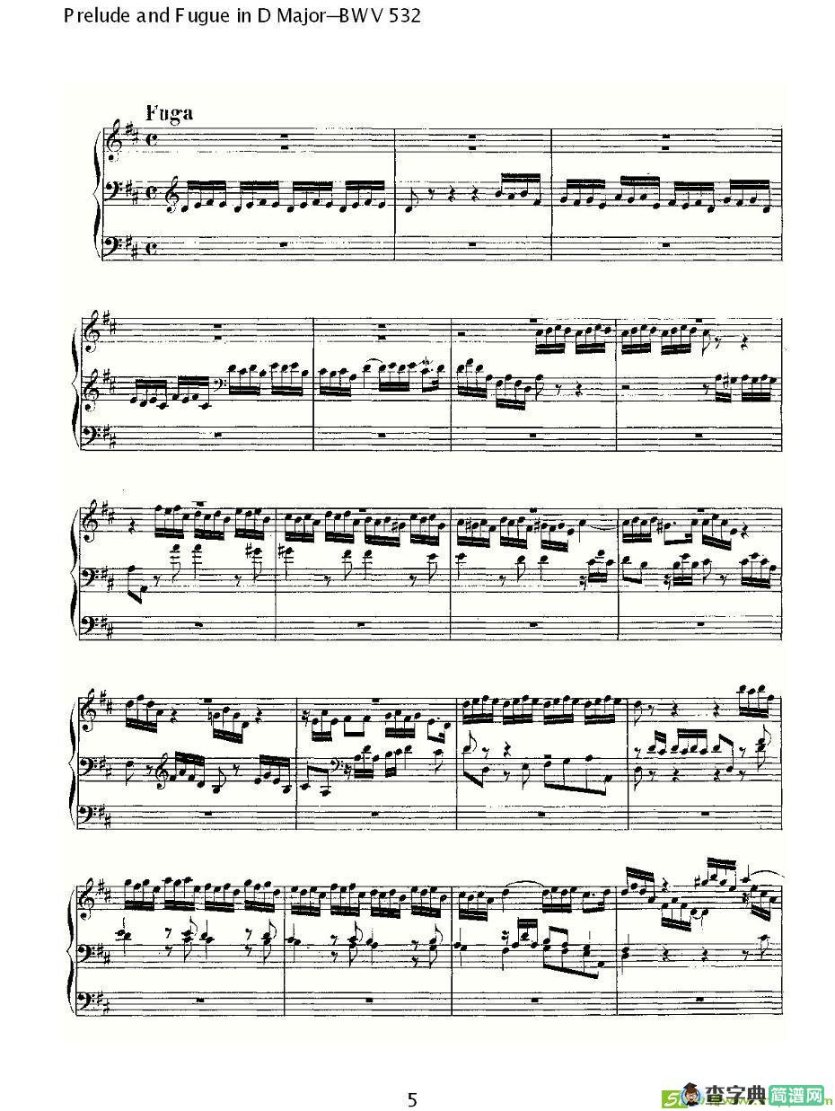 Prelude and Fugue in D Major--BWV 532  简谱(ohann作曲)