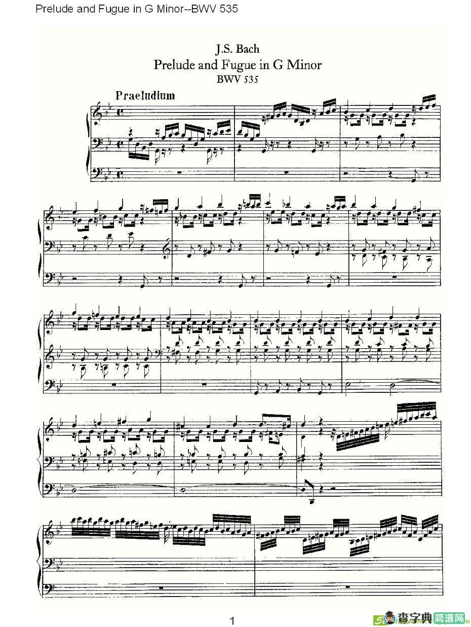 Prelude and Fugue in G Minor--BWV 535 简谱(ohann作曲)