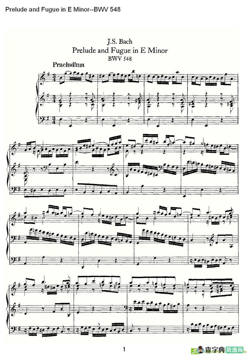 Prelude and Fugue in E Minor--BWV 548 简谱