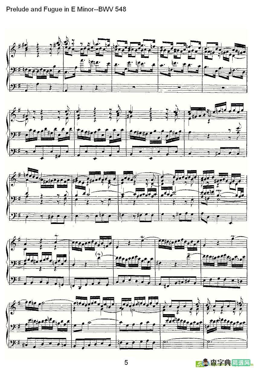 Prelude and Fugue in E Minor--BWV 548 简谱