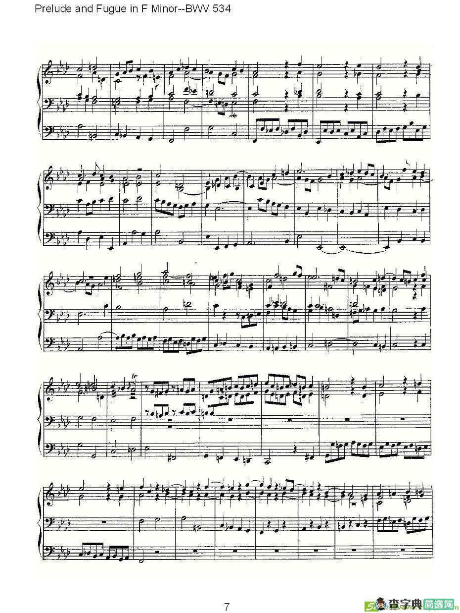 Prelude and Fugue in F Minor--BWV 534 简谱(ohann作曲)
