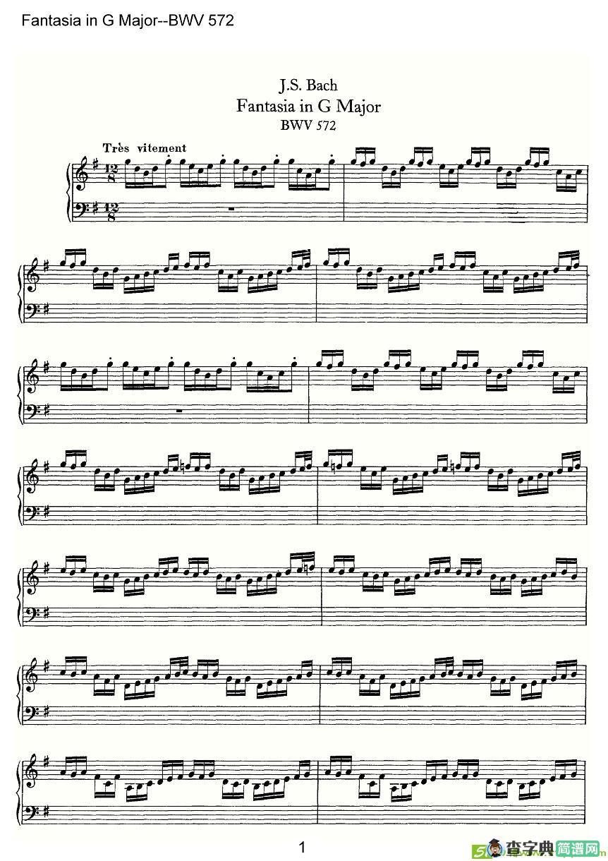 Fantasia in G Major--BWV 572简谱