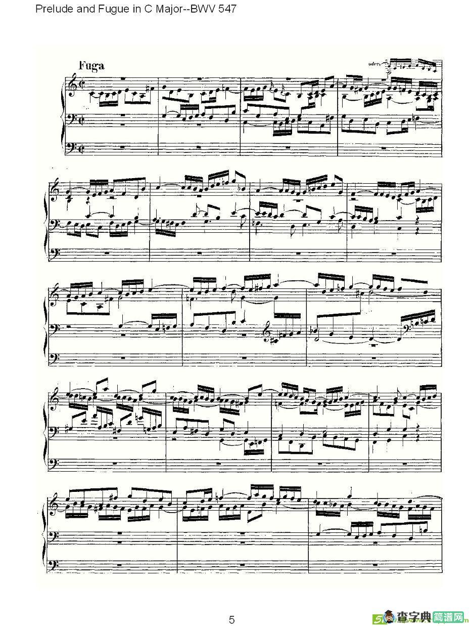 Prelude and Fugue in C Major--BWV 547 简谱