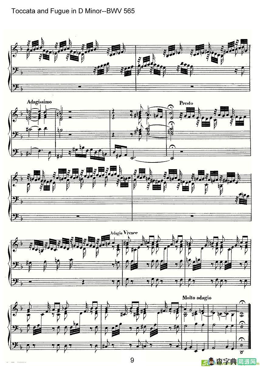 Toccata and Fugue in D Minor--BWV 565简谱
