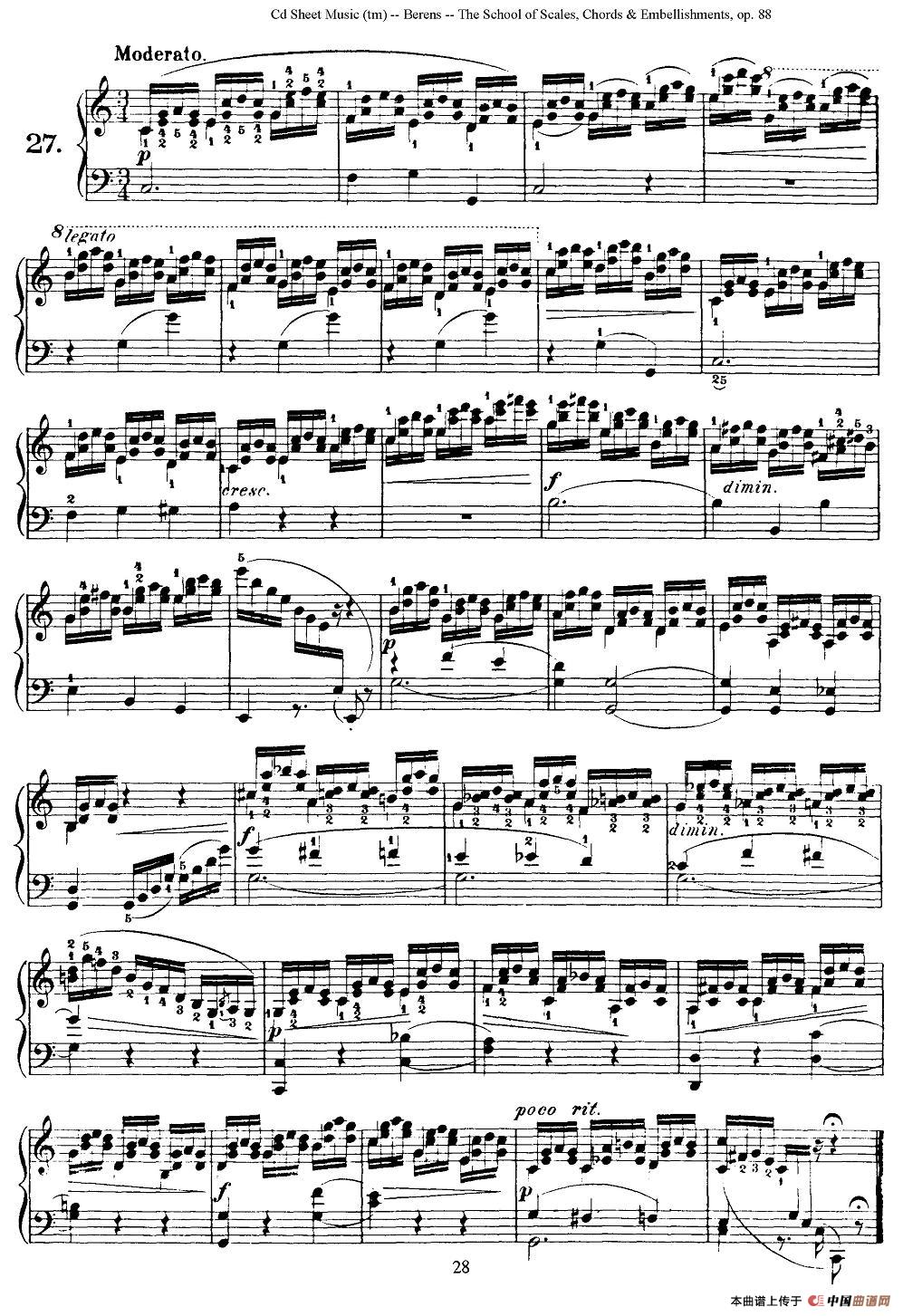 贝伦斯28首钢琴（和弦及装饰音）练习曲（25—28）钢琴谱