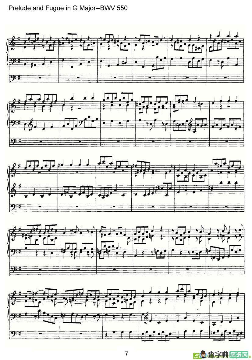 Prelude and Fugue in G Major--BWV 550简谱