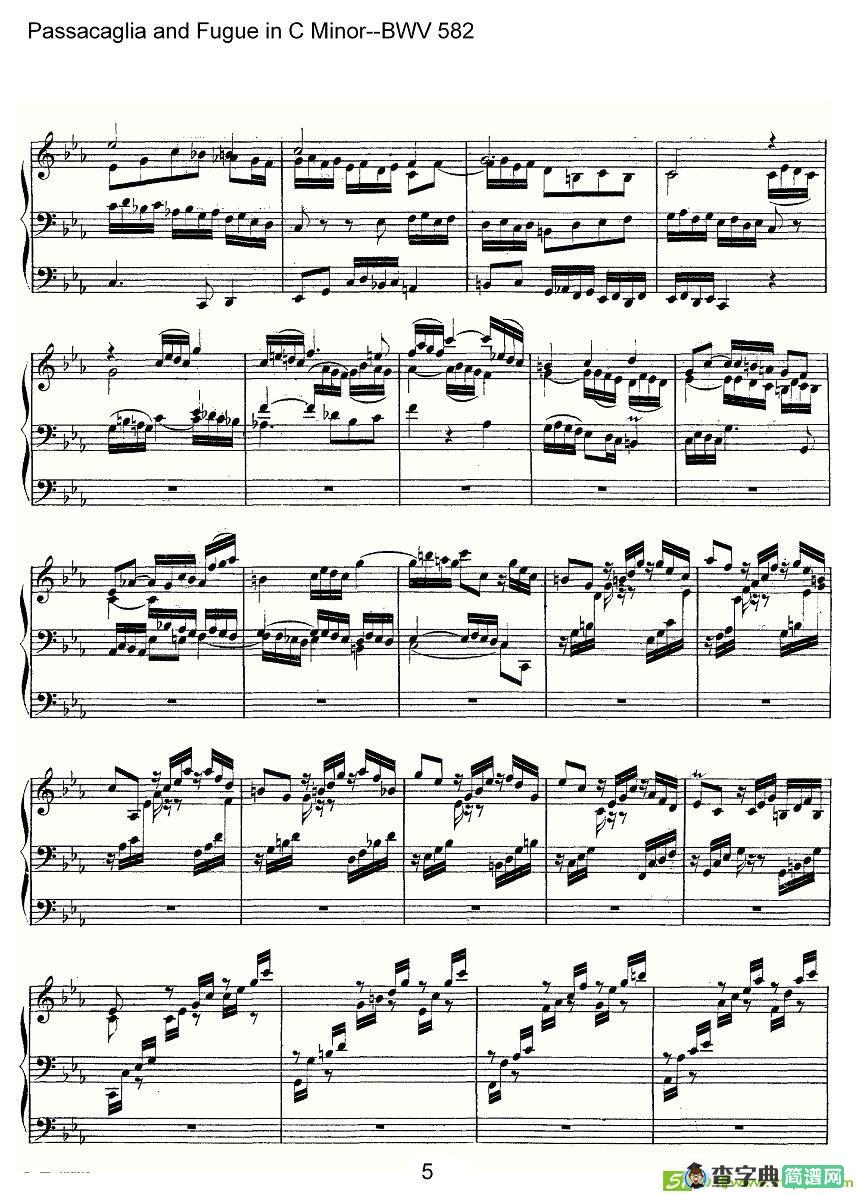 Passacaglia and Fugue in C Minor--BWV 582简谱