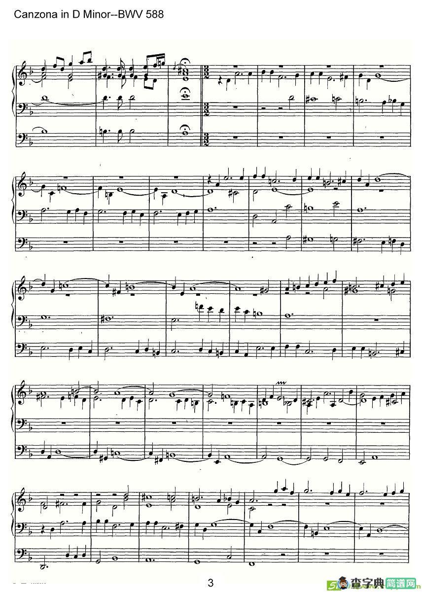 Canzona in D Minor--BWV 588简谱