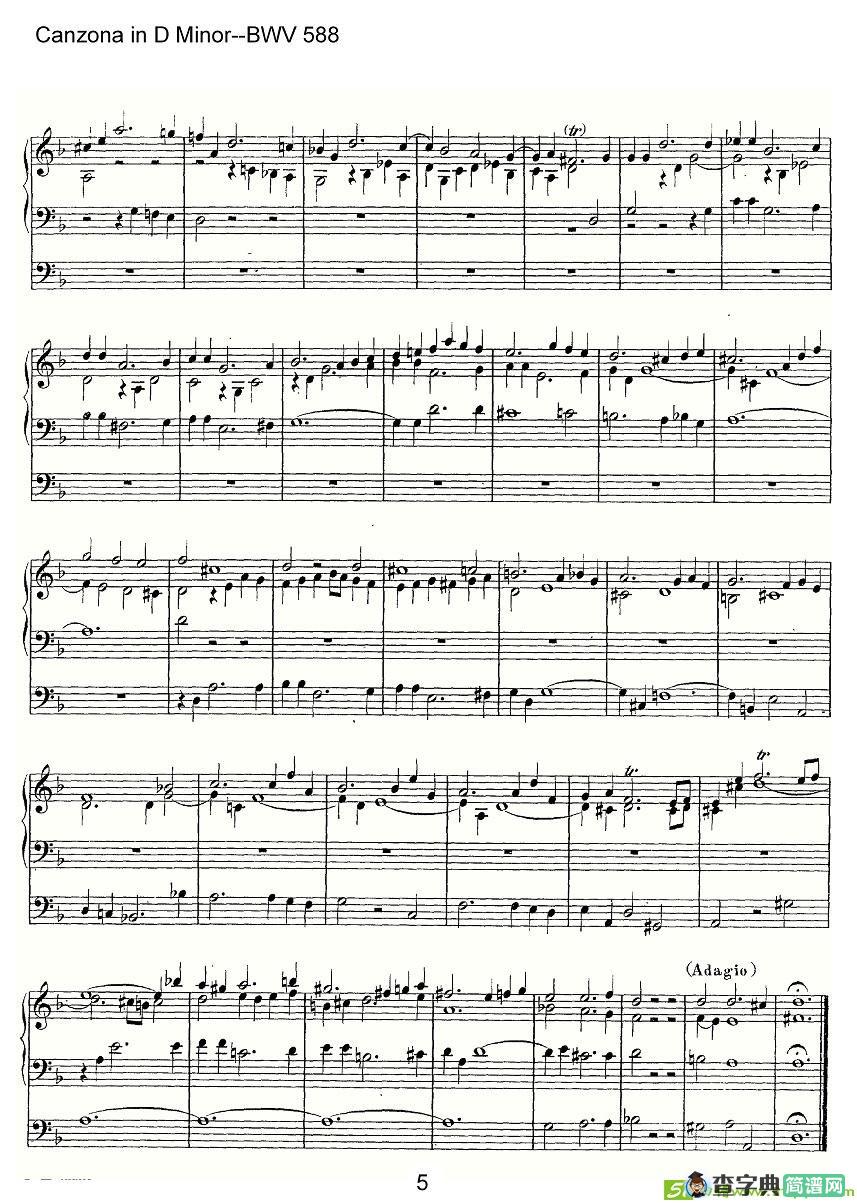 Canzona in D Minor--BWV 588简谱