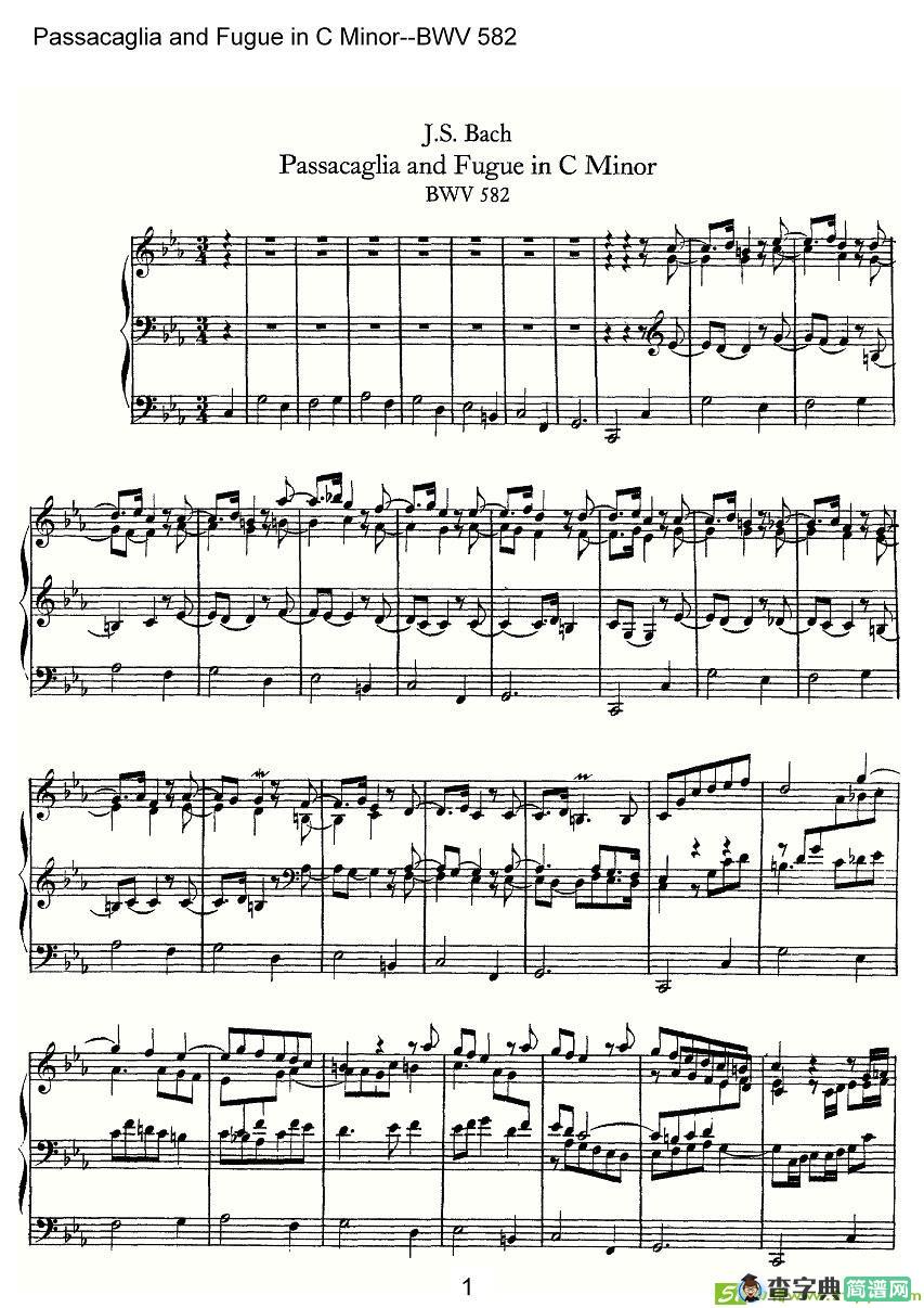 Passacaglia and Fugue in C Minor--BWV 582简谱