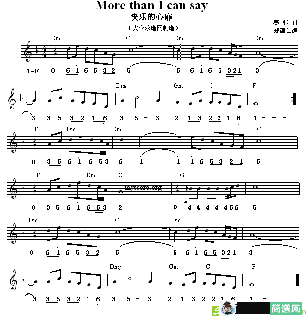 快乐的心扉简谱(赛耶原曲作曲)