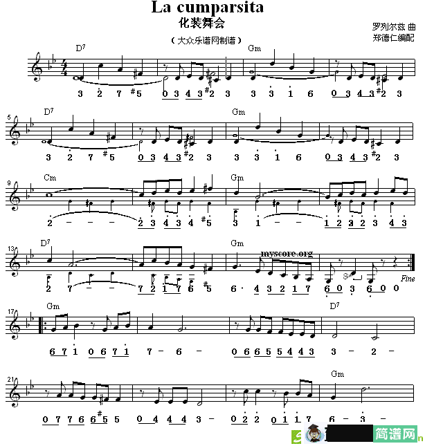 La cumparsita 简谱(郑德仁编配作曲)