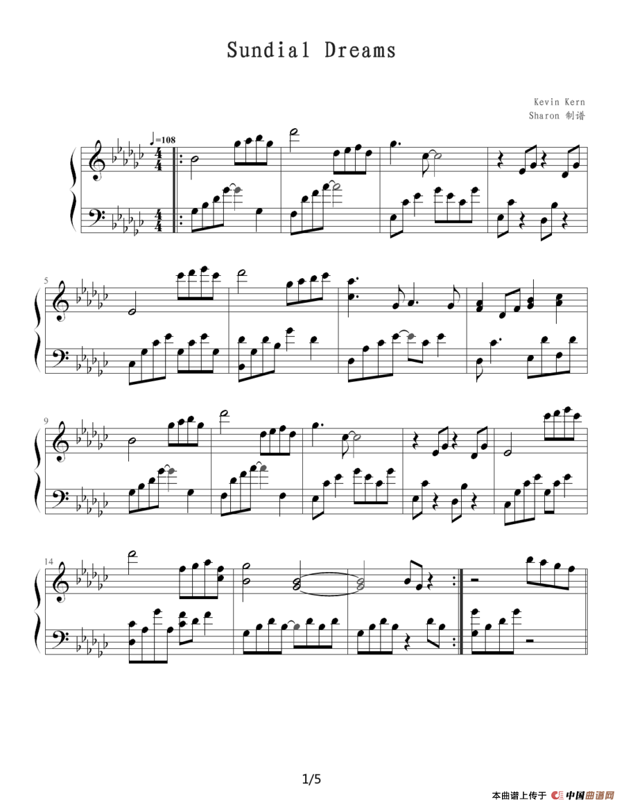 Sundial Dreams（Sharon制谱版）钢琴谱
