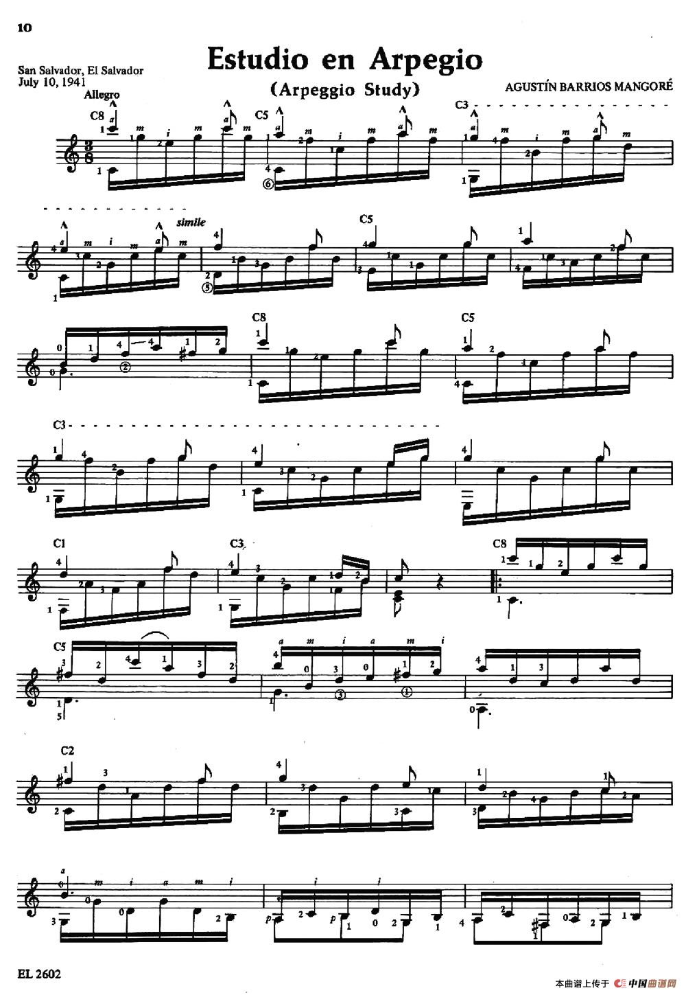 Estudio en Arpegio（古典吉他）吉他谱
