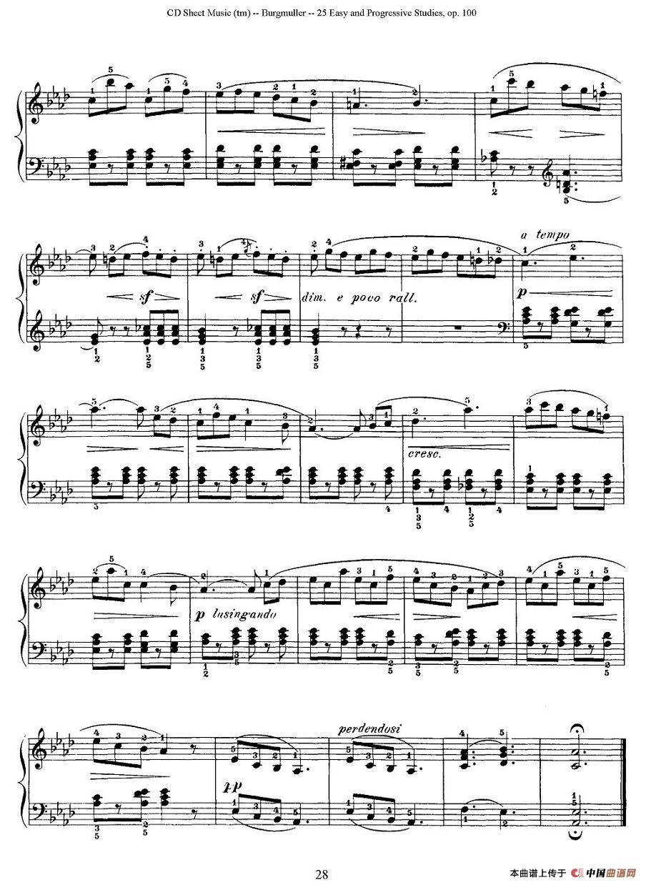 布尔格缪勒-25首钢琴进阶练习曲 Op.100（22、船歌）钢琴谱
