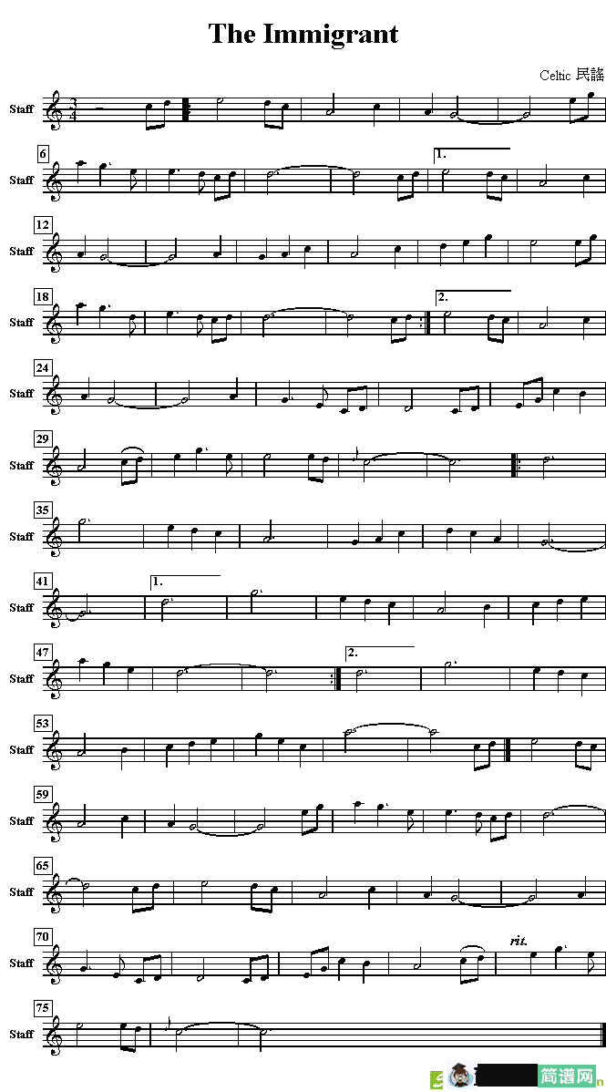 The Immigrant曲谱