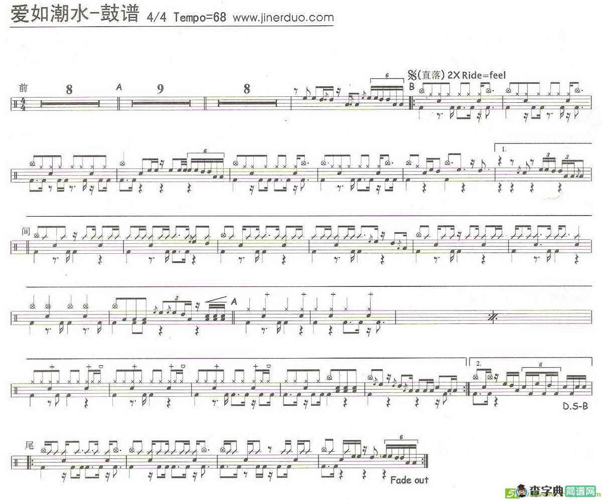 爱如潮水架子鼓曲谱