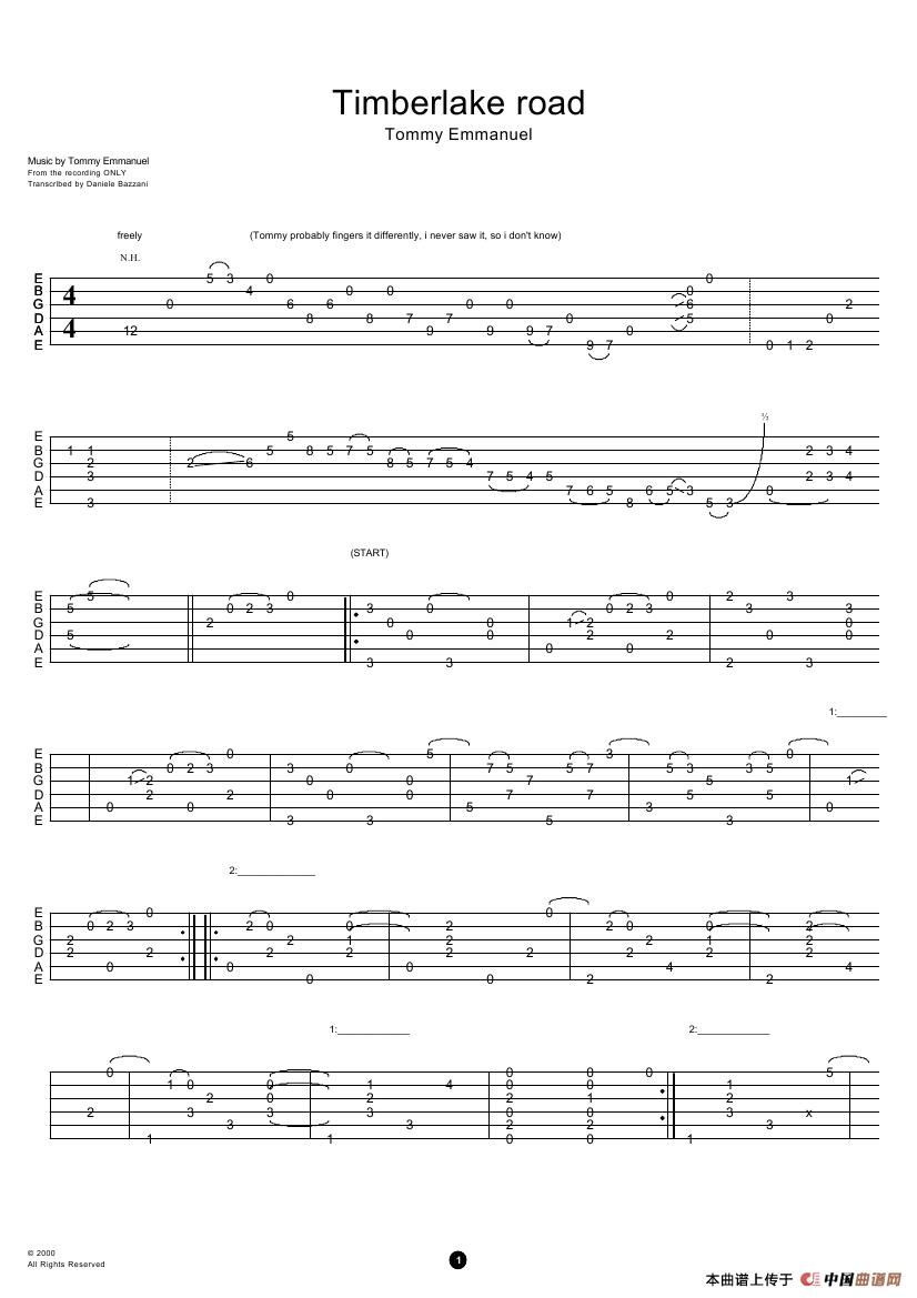 tommy emmanuel：timberlake road（指弹吉它）吉他谱
