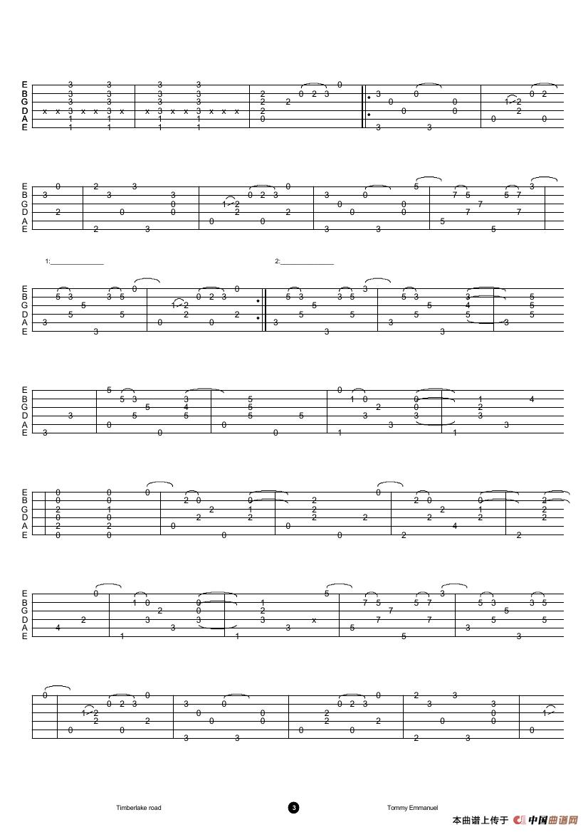 tommy emmanuel：timberlake road（指弹吉它）吉他谱
