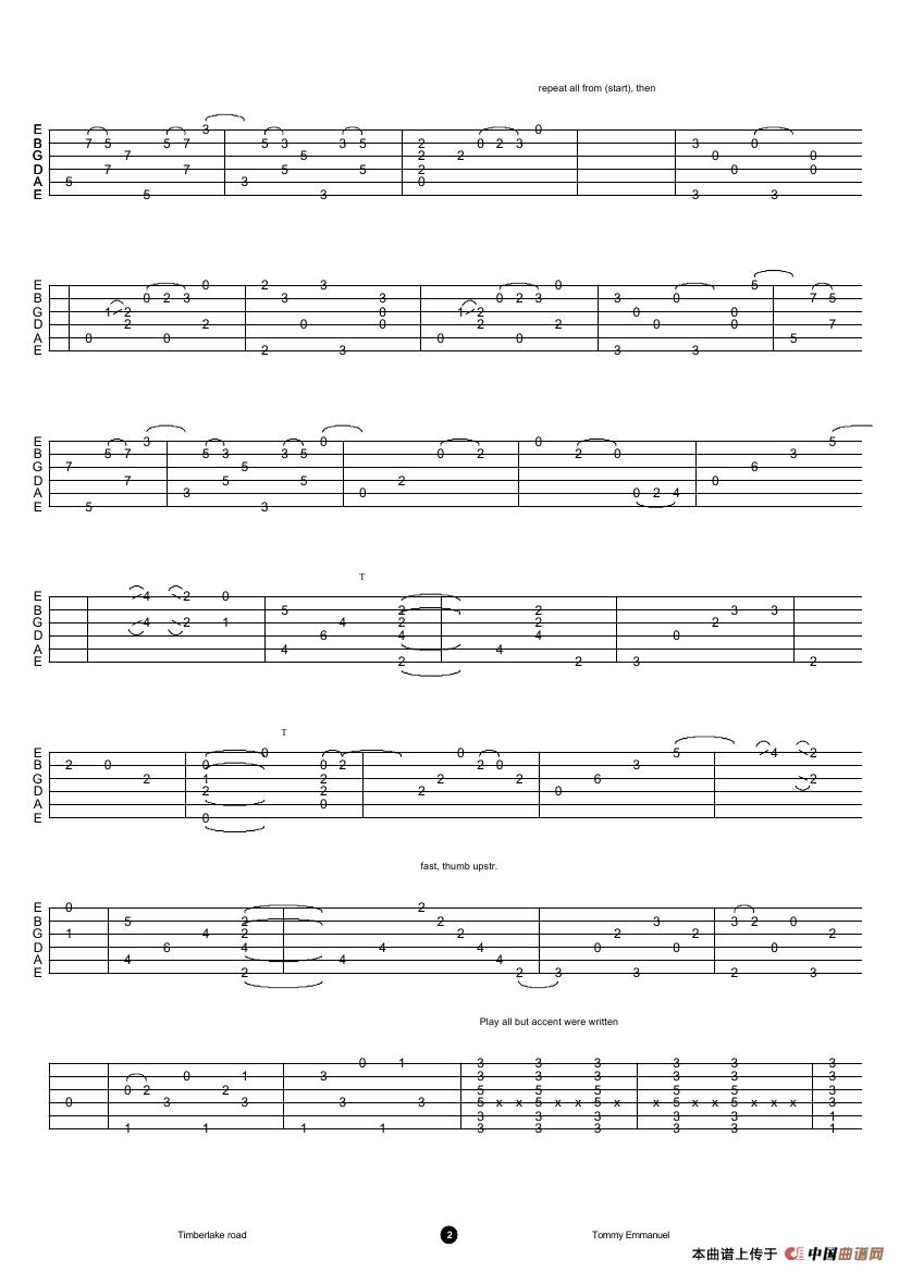 tommy emmanuel：timberlake road（指弹吉它）吉他谱