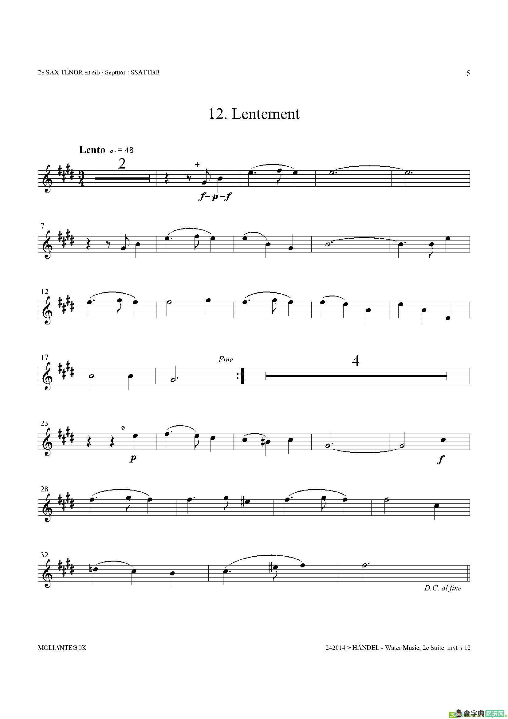 WaterMusic（HWV.349No.2）（第二次中音萨克斯）萨克斯谱