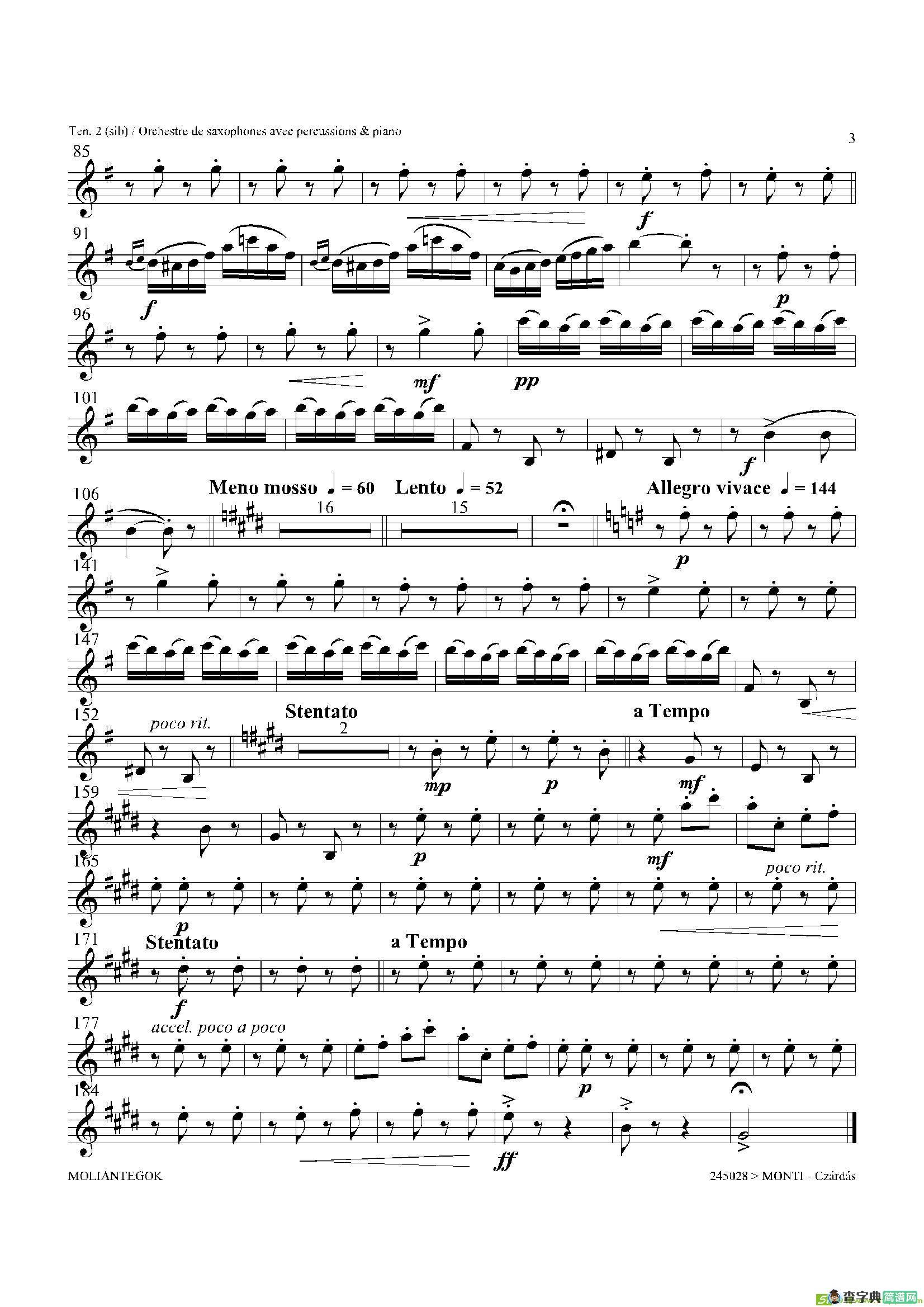 Czardas查尔达斯（15重奏）（3支次中音萨克斯）萨克斯谱