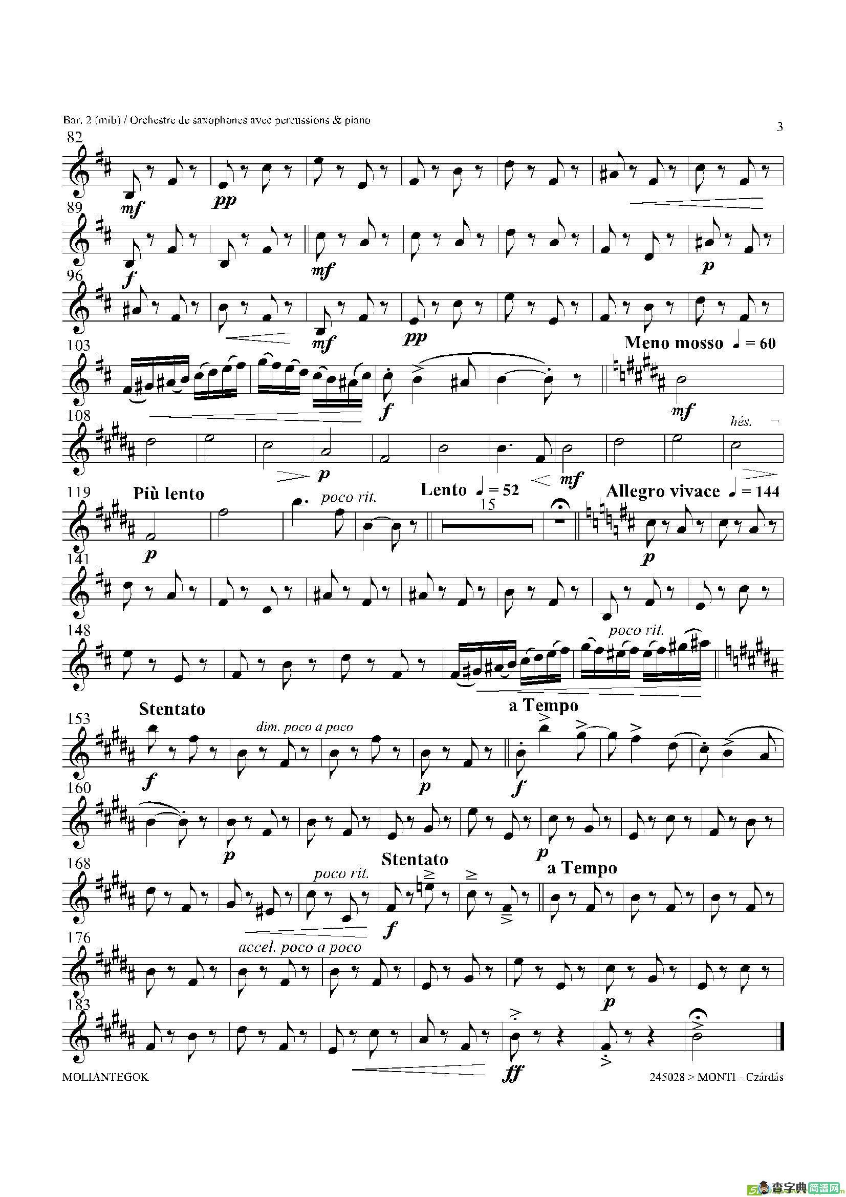 Czardas查尔达斯（15重奏）（3支上低音萨克斯）萨克斯谱