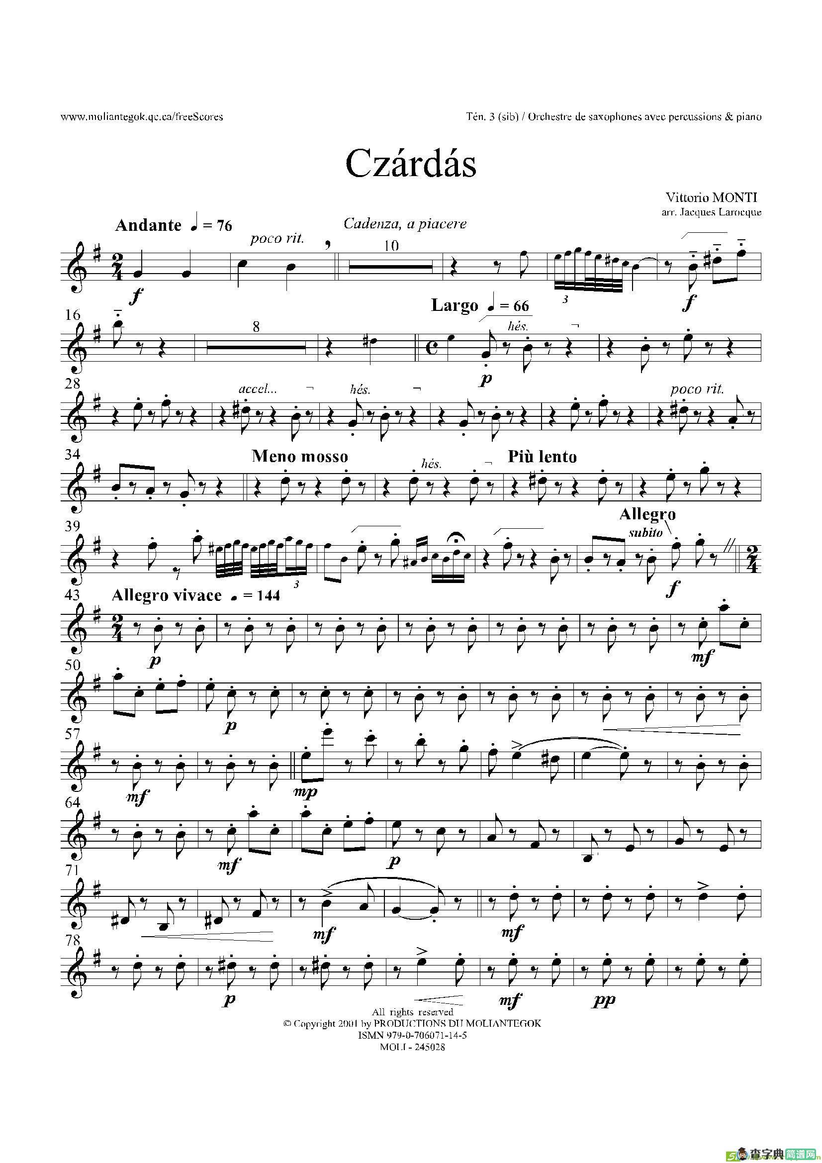 Czardas查尔达斯（15重奏）（3支次中音萨克斯）萨克斯谱