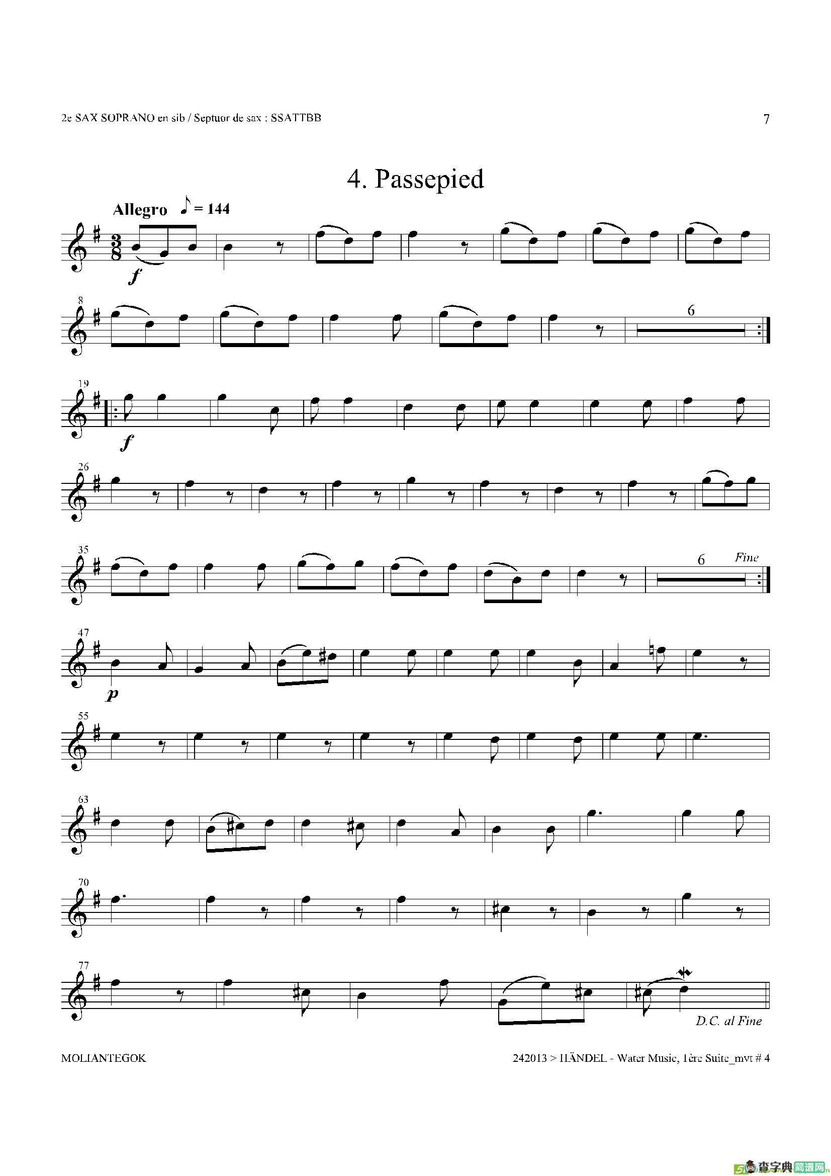 WaterMusic（HWV.348No.1）（第二高音萨克斯）萨克斯谱