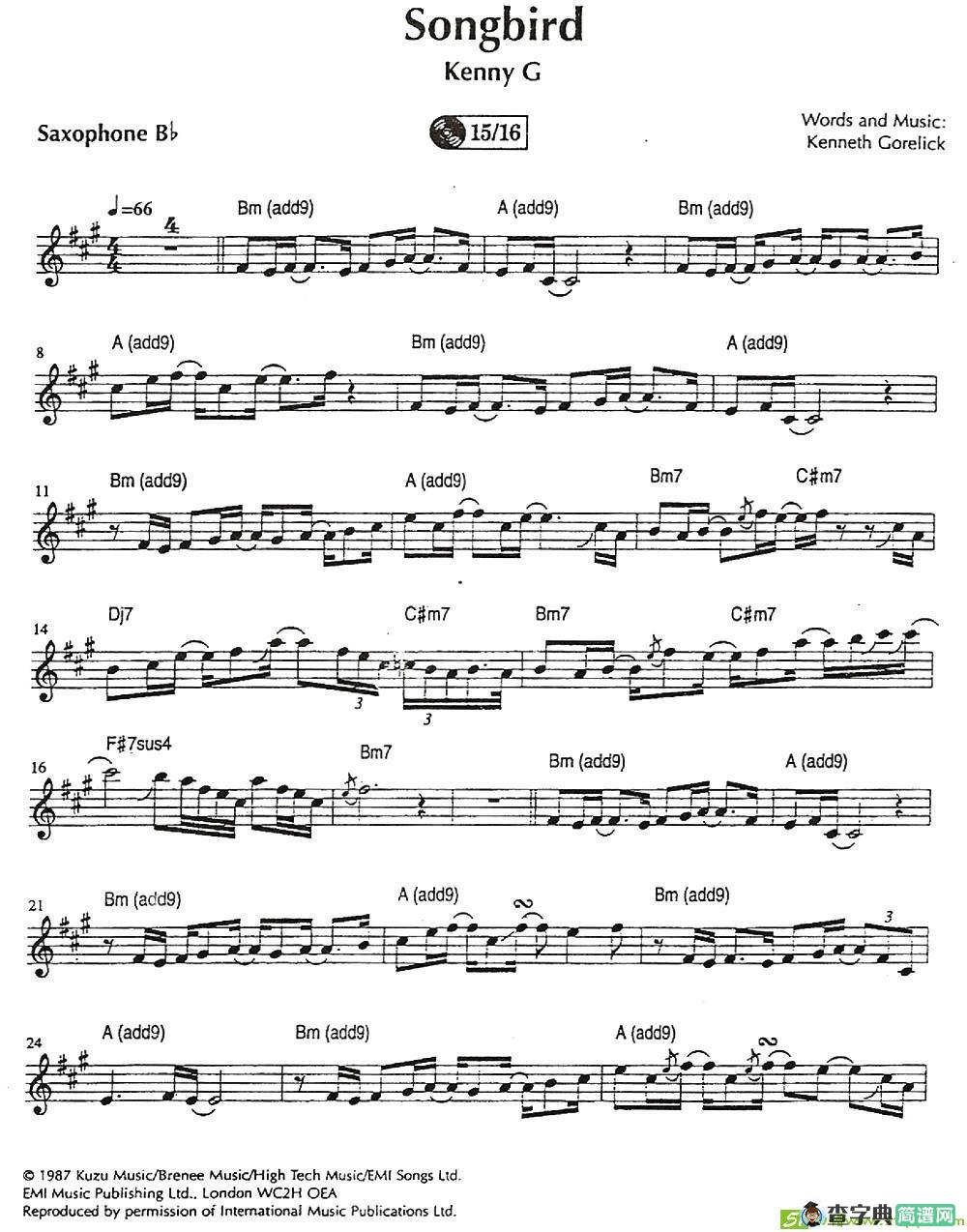 Songbird萨克斯谱