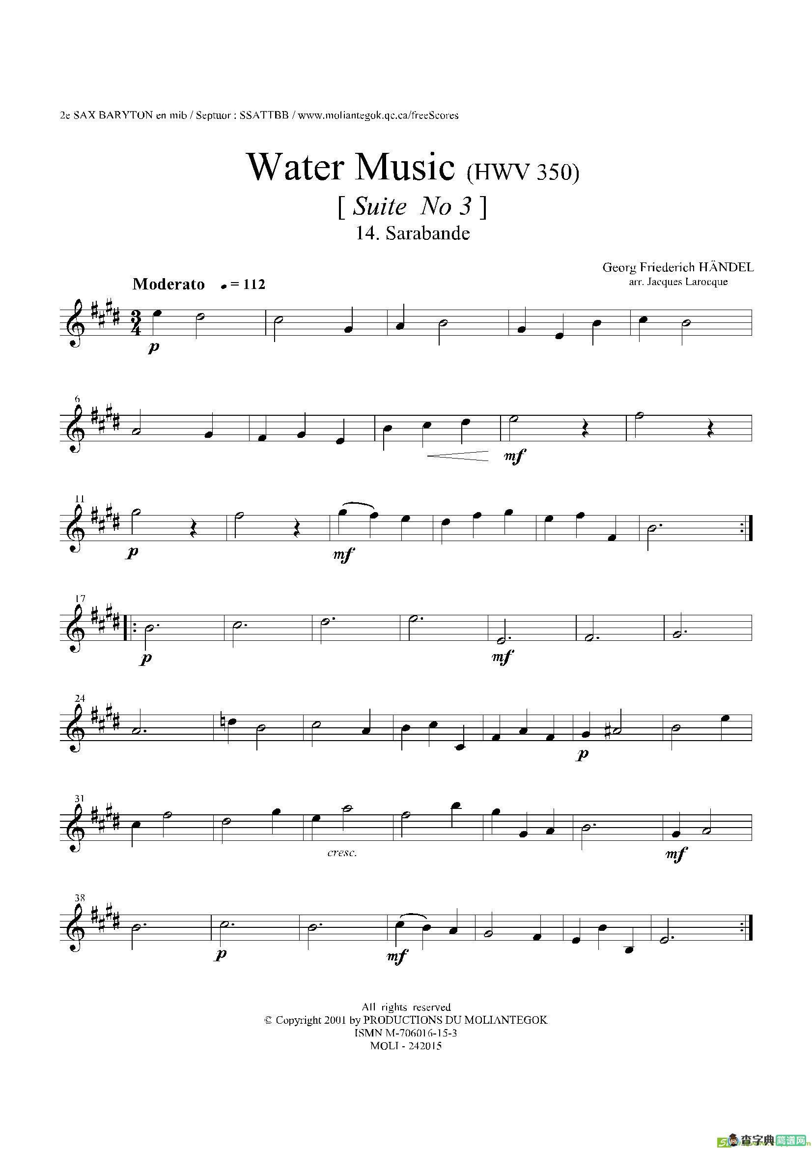 WaterMusic（HWV.350No.3）（第二上低音萨克斯）萨克斯谱