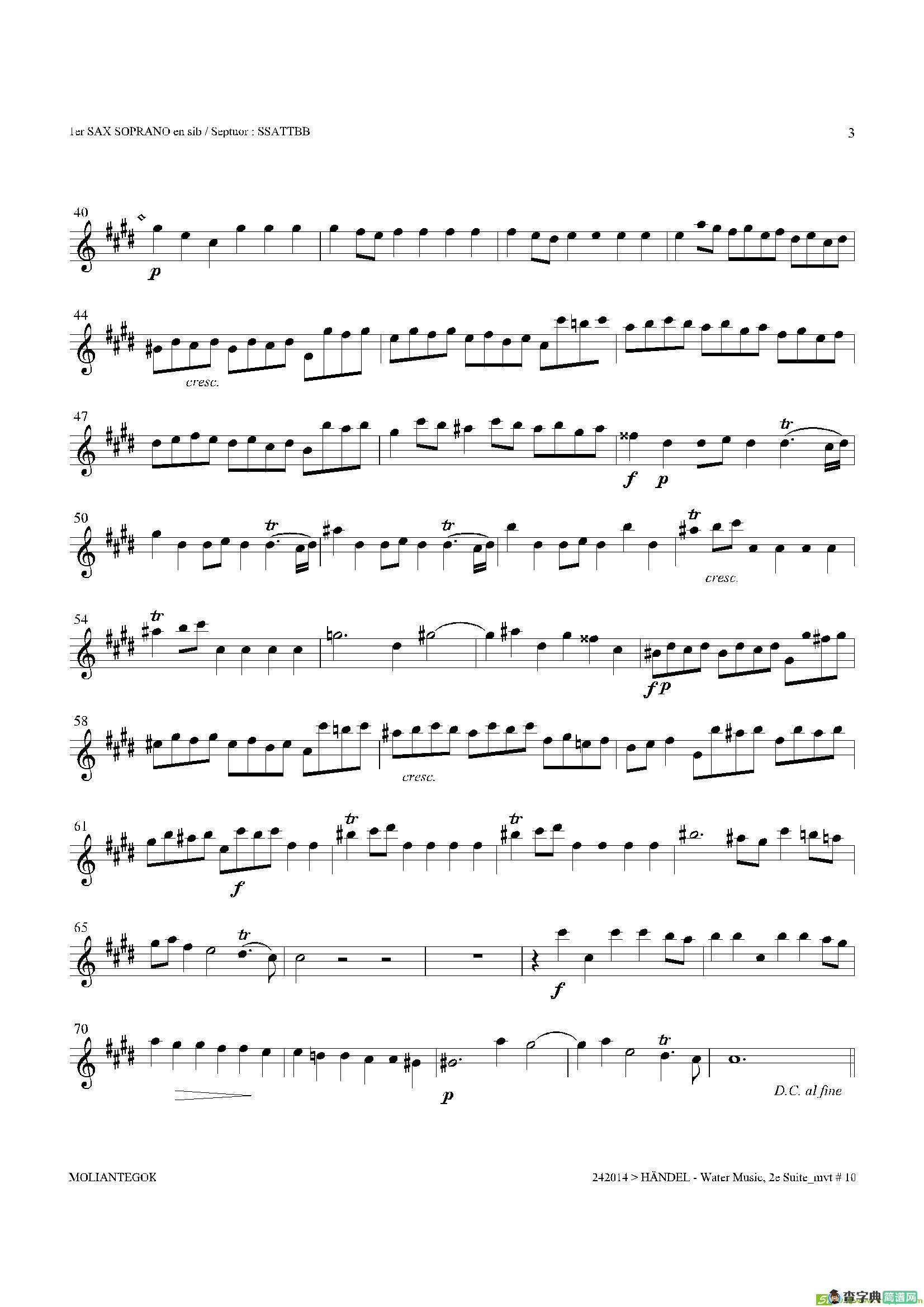 WaterMusic（HWV.349No.2）（第一高音萨克斯）萨克斯谱